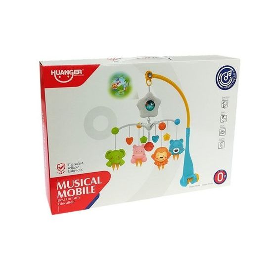 Haunger kolotoč nad postieľku s projektorom Space Travel modrý