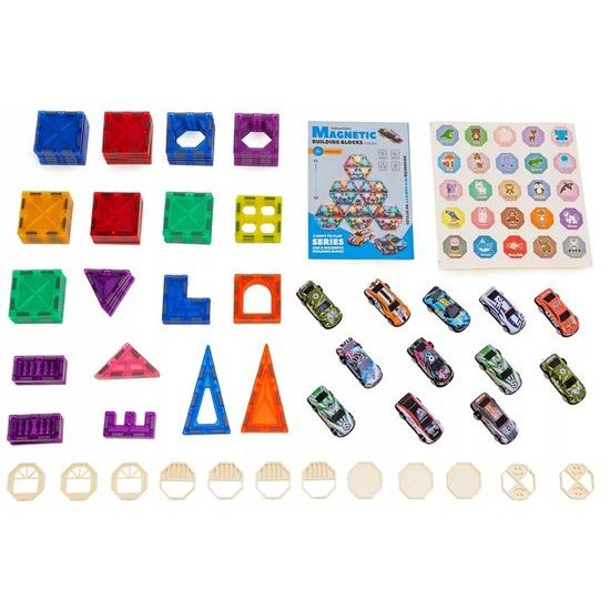 Doris magnetická stavebnice s 12 autíčky Magnetic Blocks 82 dílů