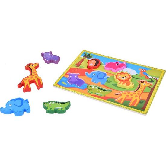 Dřevěné puzzle safari zvířata, 7 dílné