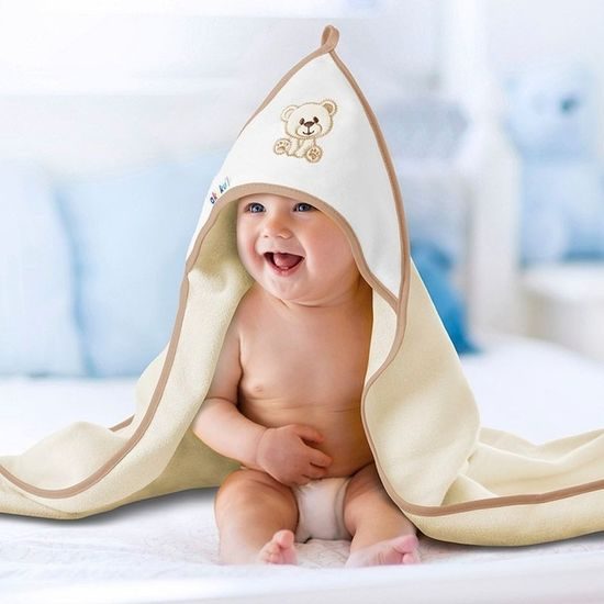 Dětská osuška 100x100 Akuku béžová s medvídkem, Béžová