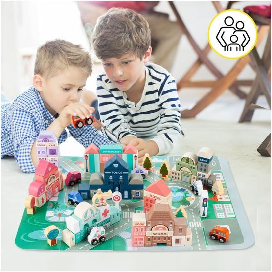 Sada dětských dřevěných kostek 115 ks v Městečko