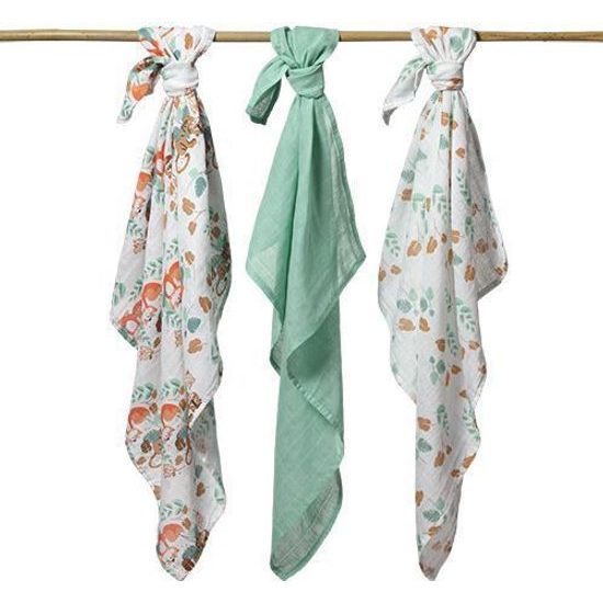 Mušelínové pleny, 3ks, Liška, zelené