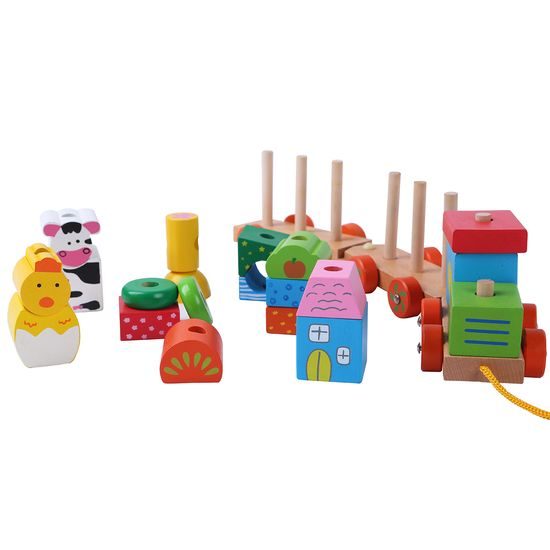 Ecotoys dřevěný vláček se šnůrkou