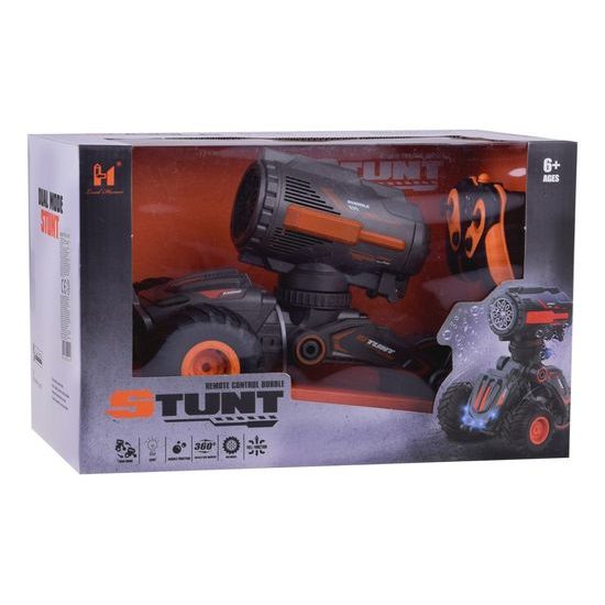 Kaskadérské autíčko na dálkové ovládání s bublifukem Stunt Car - černooranžové