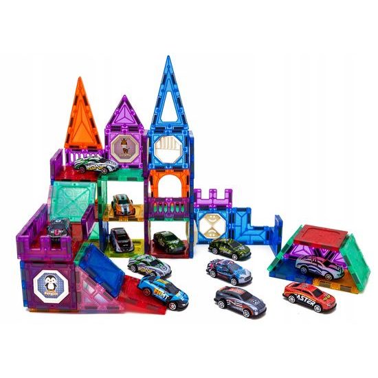 Doris magnetická stavebnice s 12 autíčky Magnetic Blocks 82 dílů