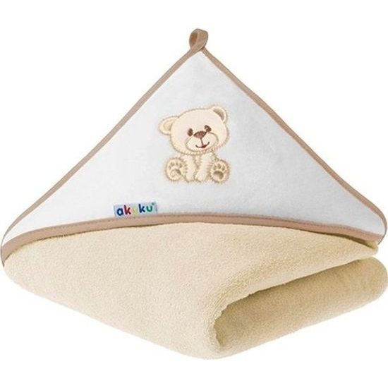Dětská osuška 100x100 Akuku béžová s medvídkem, Béžová