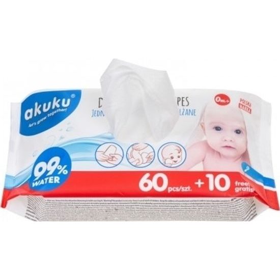 Dětské vlhčené ubrousky Akuku 99% vody 60 + 10 ks ZDARMA