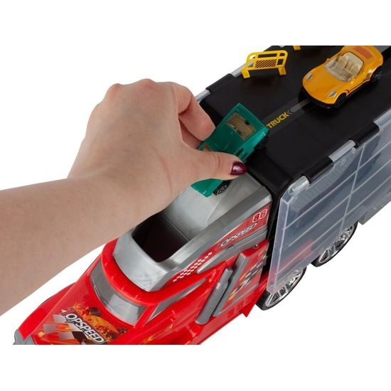 Nákladní auto s 11 autíčky, skluzavkou a podložkou Race Truck