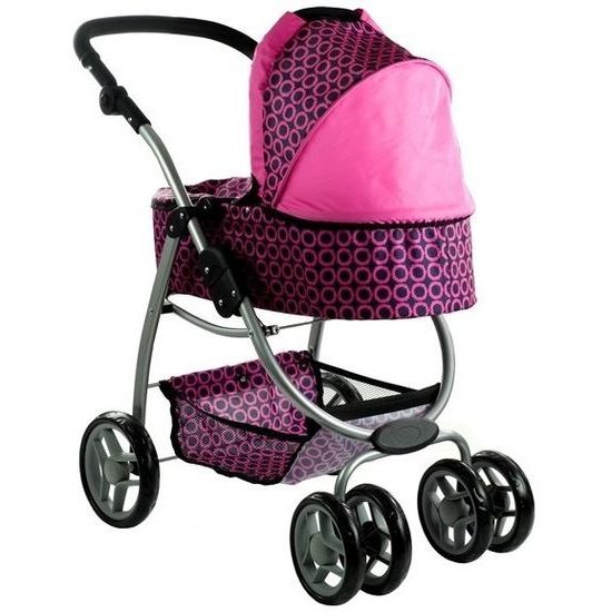 Alice velký sportovní kočárek pro panenky 3v1 - 9662 černo - růžový vzor