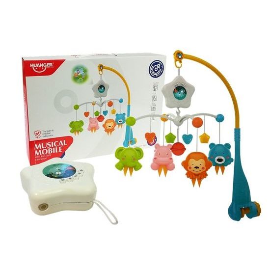 Haunger kolotoč nad postieľku s projektorom Space Travel modrý