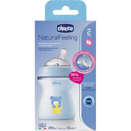 CHICCO Láhev kojenecká Natural Feeling 250ml, 2m+, Boy