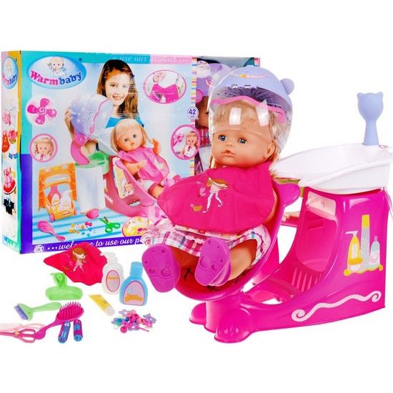 Kadeřnický salón s panenkou 39 cm a příslušenstvím Warm Baby