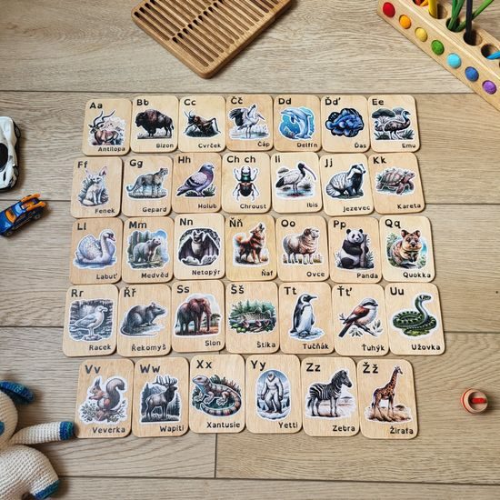 Barevné abecední karty - zvířata