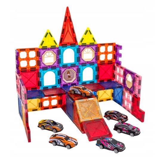 Doris magnetická stavebnice se 6 autíčky Magnetic Blocks 66 dílů