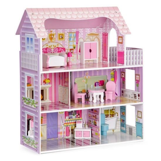 Ecotoys dřevěný domeček pro panenky s LED osvětlením Montana