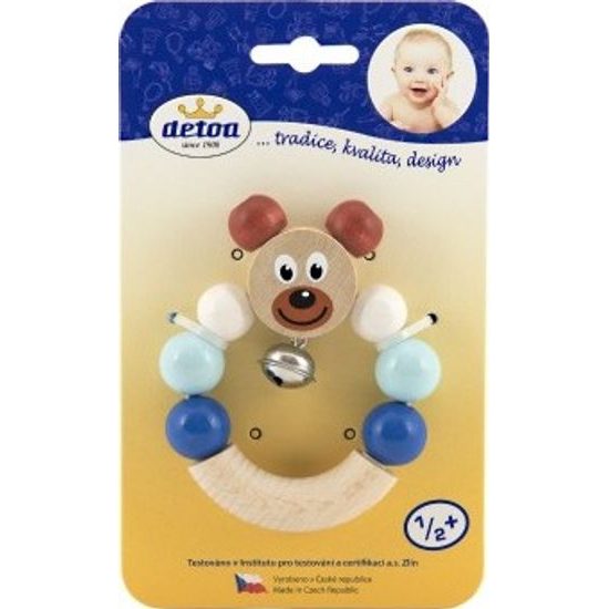 dřevěné Chrastítko medvěd - modrý