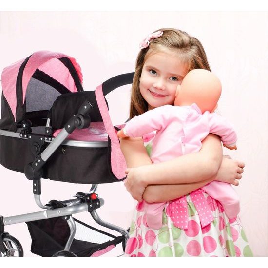 Kombinovaný kočárek pro panenky 2v1 Princess černo-růžový