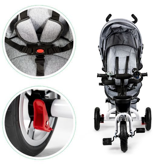 Ecotoys dětská tříkolka s otočným sedadlem a nafukovacími koly Rotage šedá