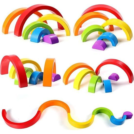 Dřevěné Montessori vzdělávací puzzle barevná duha + úkoly