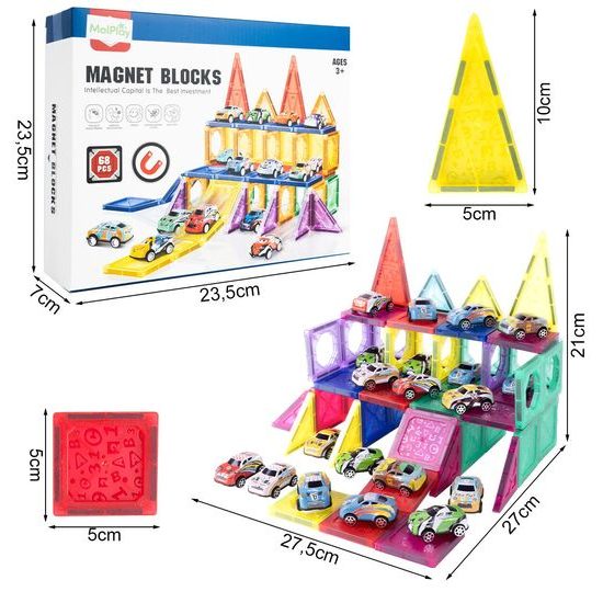 Magnetická stavebnice Magnet Blocks 68 dílů + 20 autíček