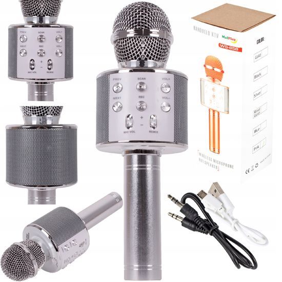 Bezdrátový karaoke mikrofon Hifi Speaker stříbrný