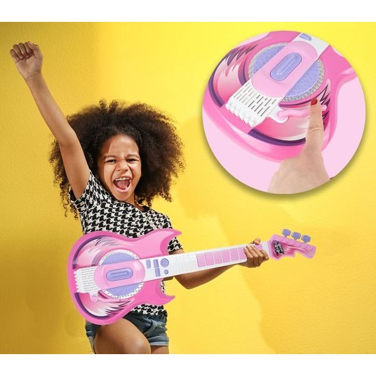 Dětská elektronická kytara se stativem a mikrofonem Guitar Micset - růžová