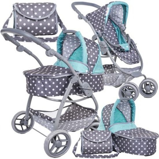 Doris velký sportovní kočárek pro panenky 3v1 - 9662 šedo-mentolový