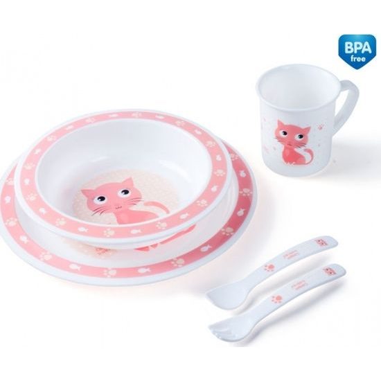CANPOL 4/401 Jídelní sada nádobí Cute Animals růžová kočička