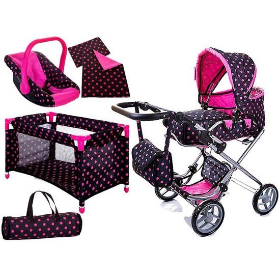 Doris velký kočárek pro panenky 9333 6v1 černý