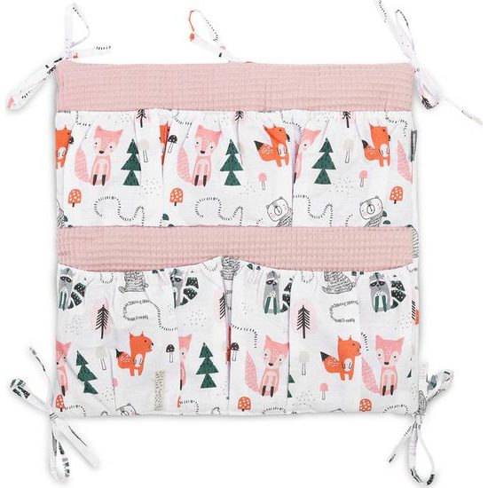 Kapsář na postýlku Wafel lišky růžový