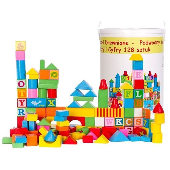 Doris sada dřevěných kostek 128 ks v kyblíku