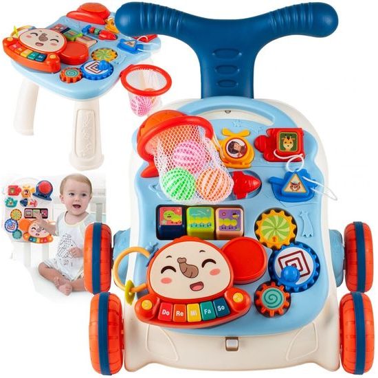 Interaktivní chodítko s hracím stolečkem Music Stroller 2v1 modré