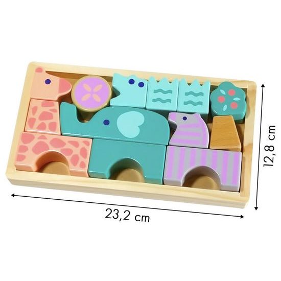 Ecotoys sada dřevěných kostek Zvířátka 13 ks