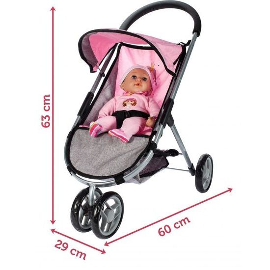 Sportovní kočárek pro panenky Princess šedo-růžový