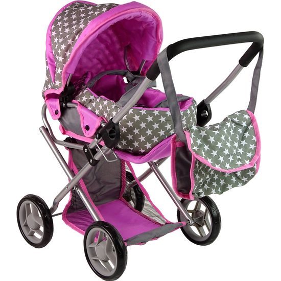 Kočárek pro panenky Alice 9346D kombinovaný šedo-růžový