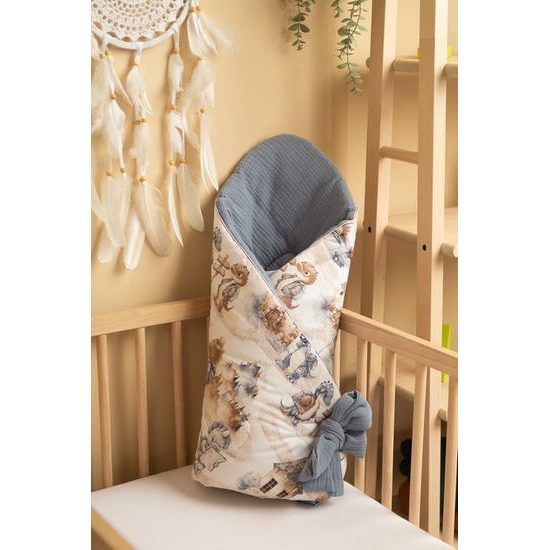 Dětská zavinovačka z mušelínu 75x75 cm Dráček jeans