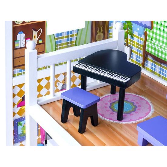 Ecotoys dřevěný XXL domeček pro panenky se skluzavkou rezidence Jersey