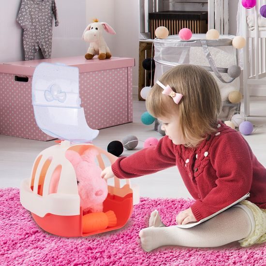Interaktivní plyšový králíček v přepravce Plush Pet - růžový