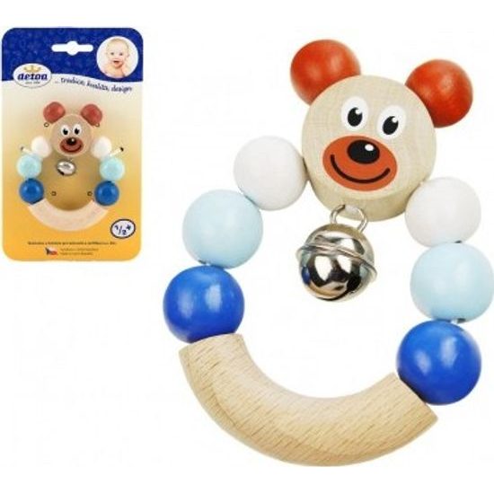 dřevěné Chrastítko medvěd - modrý