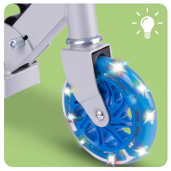 Dětská skládací koloběžka s hliníkovým rámem a svítícími koly - šedo/modrá