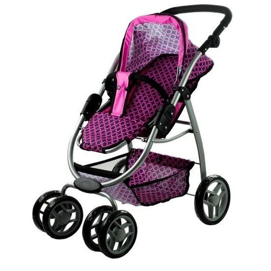 Alice velký sportovní kočárek pro panenky 3v1 - 9662 černo - růžový vzor