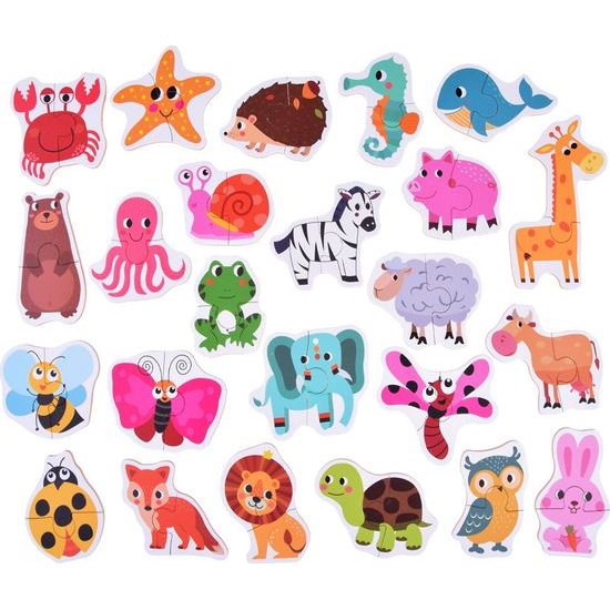 Barevné dvoudílné puzzle 24 zvířat