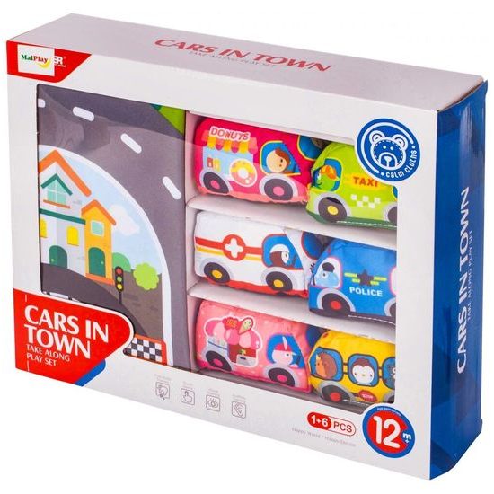 Haunger měkká autíčka s podložkou Cars in Town - 6 kusů
