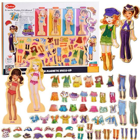 Dřevěná magnetická ukládačka se 4 modelkami Fashion Dress-Up