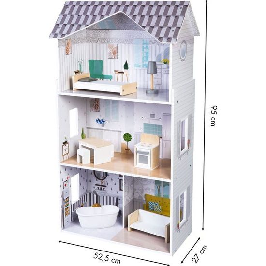 Ecotoys dřevěný třípatrový domeček pro panenky rezidence Grace
