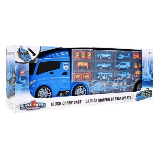 Majlo Toys nákladní auto s autíčky, helikoptérou a skluzavkou Police Truck