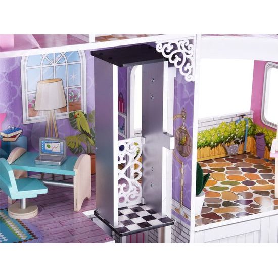 Dřevěný XXL domeček pro panenky s garáží rezidence Melinda