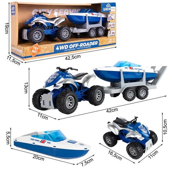 Dětská interaktivní čtyřkolka na setrvačník s lodí 4WD Offroader