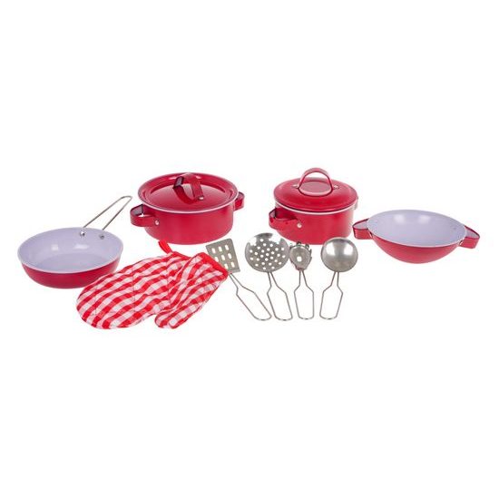 Sada dětského kovového nádobí s kuchyňskou rukavicí Red Kitchenware
