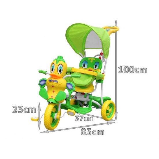 Dětská tříkolka s vodící tyčí Kačenka zelená